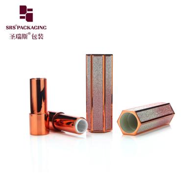 China hexagon shape empty unique design bling shiny lipstick tube low moq for sale