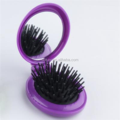 China Logo Pocket Mini Hair Brush Custom Compact With Mirror, Folding Hair Brush Comb, Beauty Brush Hair for sale