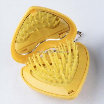 China Durable Heart Shape Mini Makeup Hair Brush Set With Mirror For Kids for sale