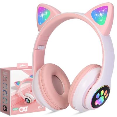 China Noise Canceling Wireless Headphone Cat Ear LED Light Up Foldable Bluetooths Headphones Over Ear Microphone Wireless Headset For Girl Kids for sale