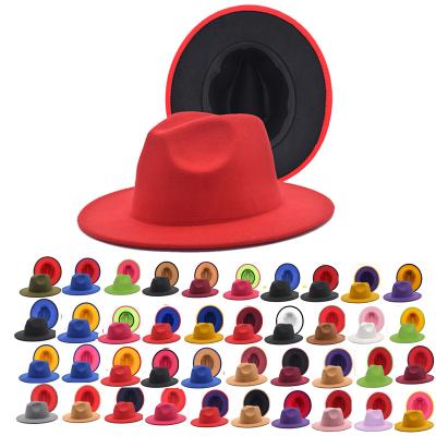 China Hot Selling Character The Red Bottom Fedora Hats Manufacturer Custom Fedora 2 Tone Hats Men And Women Cheap 40 Colors for sale