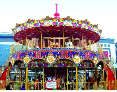 China Metal Double Deck Carousel Horse Rides Joyful Park Equipment Outdoor Kids Go Round Horse Rides for sale