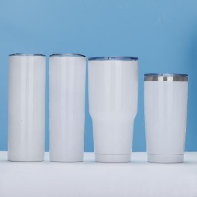 China Customized Wholesale PORTABLE Logo Sublimation Vacuum White Tumbler Stainless Steel Water Flask for sale