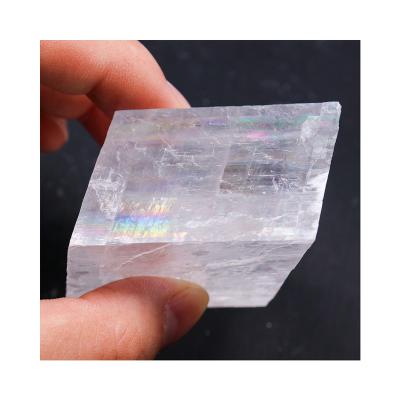 China Wholesale Natural High Quality Rainbow White Calcite Slabs From Europe Crystal Gemstone Iceland Spar Rough Raw For Sale for sale