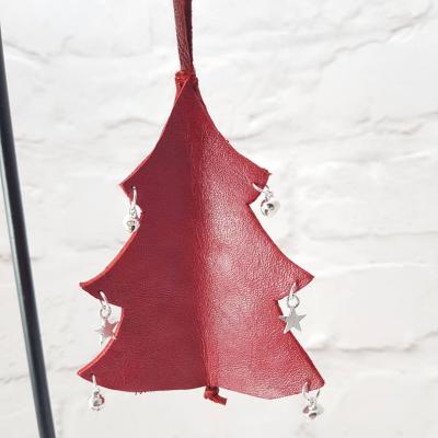 China 2021 Leather Christamas Home Decoration Christmas Tree Decorations 10cm High Christmas Tree Decoration With Jingles Of Chime Stars Simple Holiday Decoration for sale