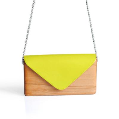 China Daily Life New Arrival Handwork Wooden With PU Leather Flap Clutch Bag Purse For Women for sale