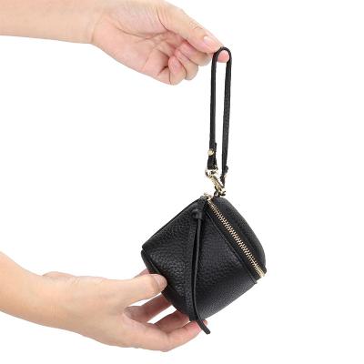 China Fashion new style coin square purse earphone genuine leather zipper small around pocket for sale