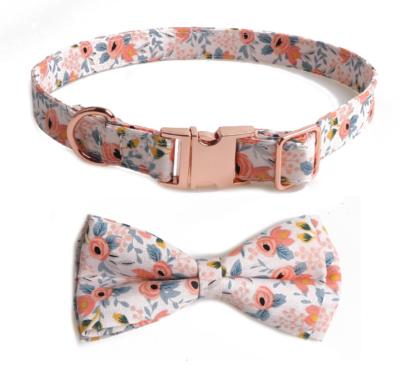 China Lights Pet Collar With Bow Tie Adjustable Collar For De Perro For Dogs Puppy Printed Cloth Dog Collar And Leash for sale