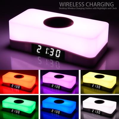 China 2022 NEW RGB LED Night Light Smart Watch Charger PHONE Station Wireless Clock for sale