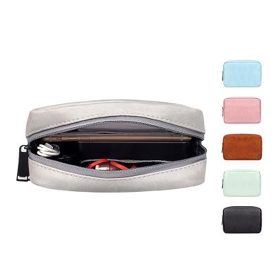 China Folding Leather USB Cable Organizer Travel Bag Small Power Pack Accessories PU Mouse Storage Bag Electronic Charging Pouch for sale