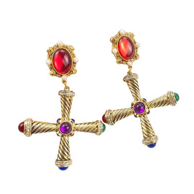 China European and American fashion vintage rhinestone women exaggerated earrings combine cross color diamond drop earrings for sale