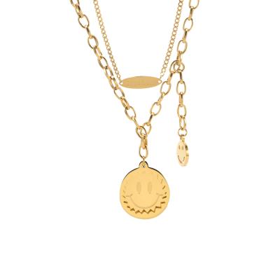 China Other Sun Smile Hip Hop Stainless Steel Custom Heavy Pendant 18K Gold Plated Chain Necklace for sale