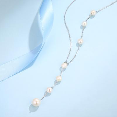 China White Vintage Jewelry 925 Silver Pearl Long Chain Necklace for sale