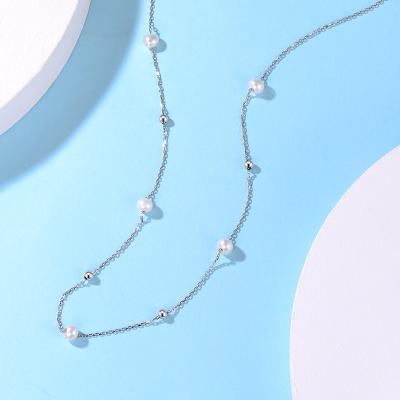 China Modern Minimalist Vintage Style Freshwater Pearl Chain Jewelry Beaded Pearl Necklace Silver Necklace Women for sale