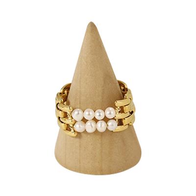 China TRENDY Minimalist Gold Plated Brass Cute Hollow Irregular Shell Pearl Ring Trendy Jewelry Ring for sale