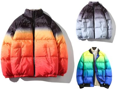 China Wholesale Breathable All Over Dip Dye Gradient Printed Men's Winter Warm Stripper Down Jacket for sale