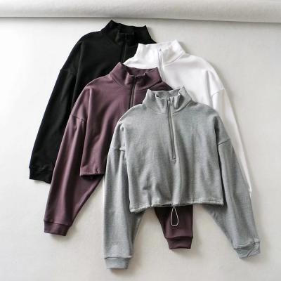 China Breathable Sports Tops Women Half Zipper Yoga Shirts Casual Shirts Sports Long Sleeve Hoodies Crop Top Hoodie for sale