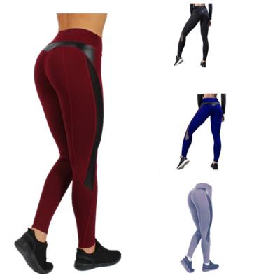 China Heart Breathable Black Workout Women Legging Fitness High Waist Gaiters Mesh And Patchwork Faux Leather Yoga Gaiters Solid Pants for sale