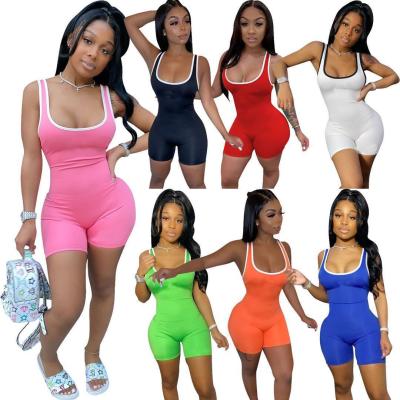 China Women Breathable Colorful One Piece Jumpsuits Summer Yoga Wear Gym Bodycon Skinny Short Romper for sale