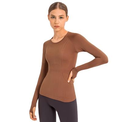 China Women's Long Sleeve Crew Neck Sports Fitness T-shirt Yoga Breathable Slim Running Tops Breathable for sale