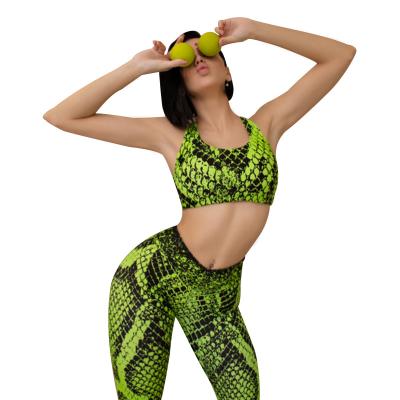 China Hot Selling Anti-Static Logo Women Gym Sportswear Custom Workout Sets For Women Snake Print Yoga Set for sale