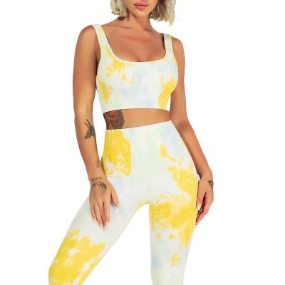 China Autumn Women Breathable Gym Clothes Wholesale Seamless Yoga Equipments Compression Tie Dye Athletic Wear Sets Women for sale