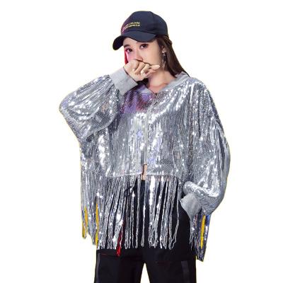 China Viable Women's Spring and Autumn Clothes Stand Collar Loose Sequin Tassel Hip Hop Jacket Fringe Jacket Stage Costume for sale