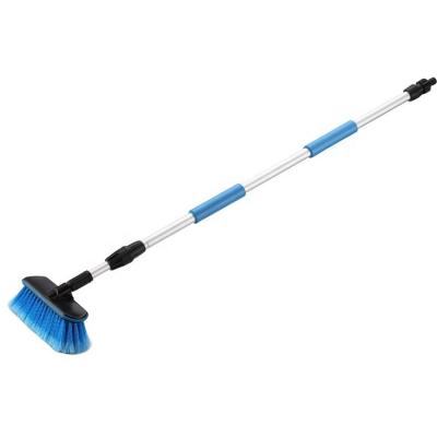 China Vehicle Cleaning Water Flow-Through Rubber Bumper Fed Soft Bristle Brush Protected Telescopic Water Car Wash Brush Handle for sale