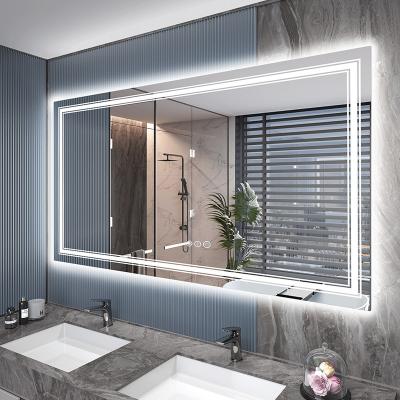 China Factory Hotel Rectangle Large LED Touch Screen Smart Backlit Large 2023 Tempered Bathroom Mirror Lighted Bathroom Mirror for sale