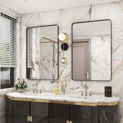 China Hot Selling Luminous Illuminated Large Rectangle Bathroom Shower Framed Wall Mirror Customized Logo Wall Mounted Mirror for sale