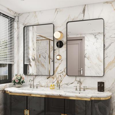 China Golden Bright Rectangular Stylish Decorative Bathroom Framed Wall Mirror In Chrome for sale