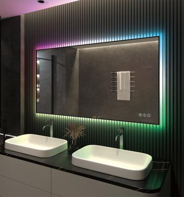 China Hot Selling Bright RGB LED Light Up Bathroom Mirror 16 Colors Wall Mounted Shower Mirror With LED Mirror For Bathroom for sale