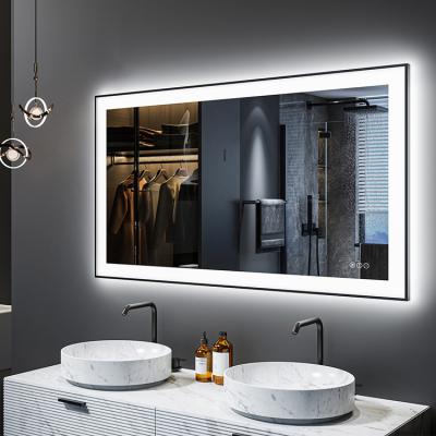 China Smart Illuminated Electronic Defog Led 3 Color Bathroom Horizontal Hanging Variable Tempered Mirror For Home for sale