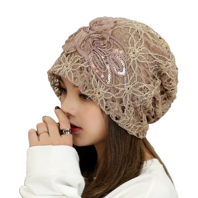 China 2021 COMMON Hot Sale Lace Three-Flower Covered Toe Cap Sweet Temperament Hedging Embossed Dome Hat for sale