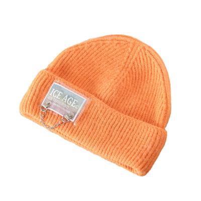 China COMMON Korean Style Couple Patch Knit Hat With Rolled Brim Outdoor Street Hearing Protection Warm Hat for sale