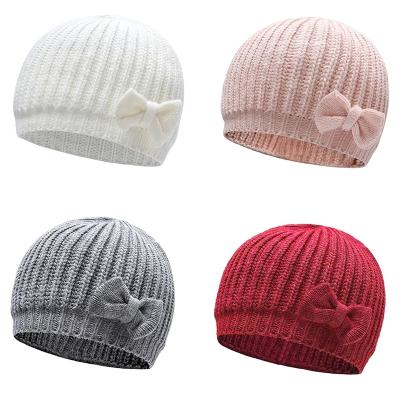 China COMMON Hat Knitted Warm Kids Beanie Cap Solid Color Baby Boy Hat Hood Autumn Winter Cute Bowknot Baby for sale