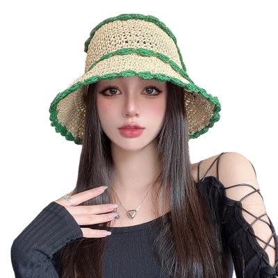 China Character Designer Matching Crochet Straw Sun Hat Women Summer Fashion Panama Fisherman Caps Seaside Beach Sunscreen Bucket Hats for sale