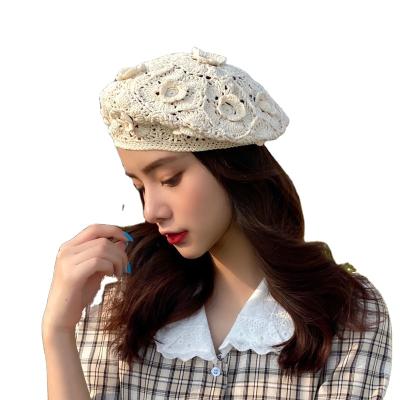 China Fashion \ Female Handmade Literary Hollow Painter Hat Spring And Autumn Sweet Comfortable Beret \ Durable Retro And Beautiful Flower Beret Boinas Para Mujer for sale