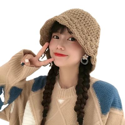 China Fashion \ Comfortable Korean Casual Soft Fisherman \ Durable CIA Hat Autumn And Winter Solid Color Pineapple Lace Up Knitted Handmade Woolen Bucket Hats for sale