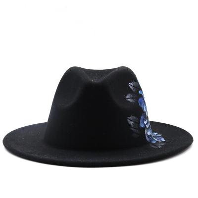 China The Picture Lunxy Hand Painted Blue Flower Pattern Painted Couples Wool Top Hat Flat Brim Top Felt Hat for sale