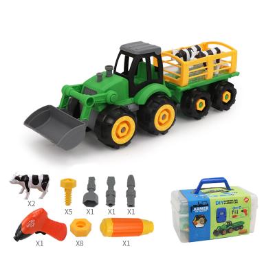 China Amazon Hot Selling Plastic Plug Toys Apart Farm Truck Toy Tractor Electric Drill Farm Figures Animal Accessories Set TO BRUSH Learning Toys for sale