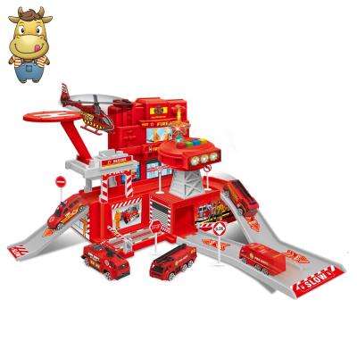 China Slot Toy Best Sale Kids Metal Car Diy Parking Garage Educational Game Set Fire Theme Toys for sale