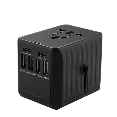 China Wholesale High Quality 4USB+2Type-C Black Ce/rohs/fcc/pse4usb+2type-c Plug In Universal Mobile Phone Travel Adapter for sale