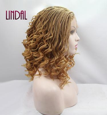 China LINDAL Braid Long Short Afro Curly Braided Women Weave Synthetic Blonde Curly Lace Front Braid Hair Wig for sale