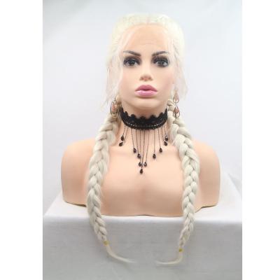 China LINDAL Freedom High Temperature Braided Lace Part Blonde Synthetic Braids Wigs for sale