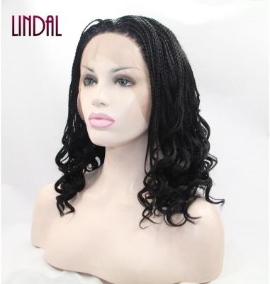 China LINDAL Short Synthetic Braid Lead Braids Wig Short African Synthetic Heat Resistant Fiber Braided Wig Weave Lace Front Style for sale