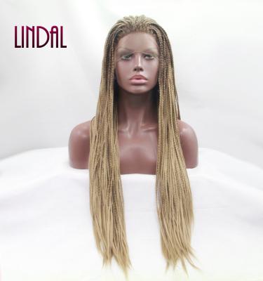 China LINDAL Long Braid Long Braided Hair Lace Front Wigs Synthetic Ombre Heat Resistant Blonde Weave Hair Wig for sale