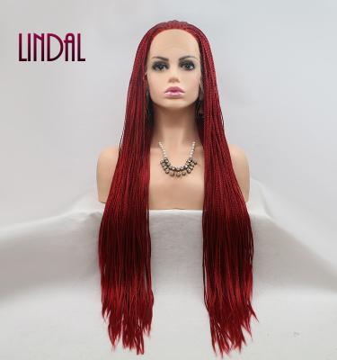 China Freetress Long Braid LINDAL Synthetic Lace Wigs Quick Half Wig Willow Front Wig Heat Friendly Red Braided Long Weave Lace Wigs for sale