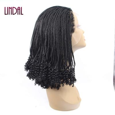 China LINDAL Braid 14 Inch Short Black Short Lead Braided Wig Synthetic Hair Lace Front Lead Braided Wigs For Women Natural Hair for sale