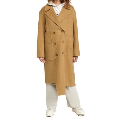 China Customized Breathable Double Front Button Front Women's Casual Winter Coats Woven Wool Coat Overcoat Long for sale